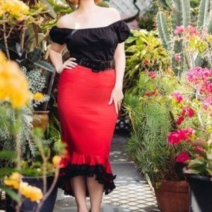 Deadly Dames Red Flamenco Skirt